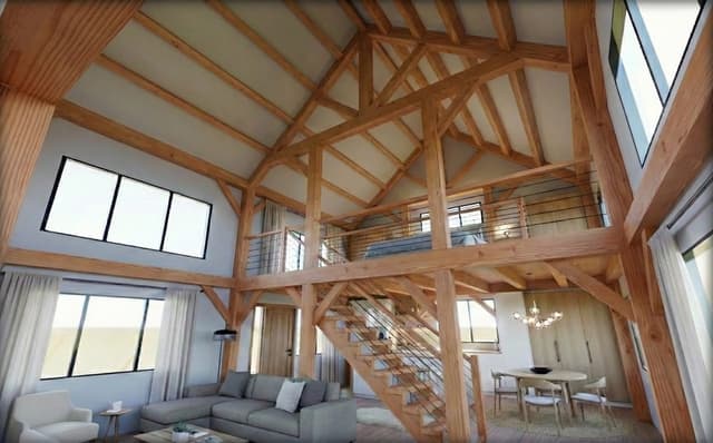 24×30 King's Post timber frame with traditional king-post trusses